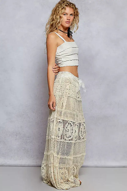 Aurora Bohemian Crochet Floral Flared Skirt