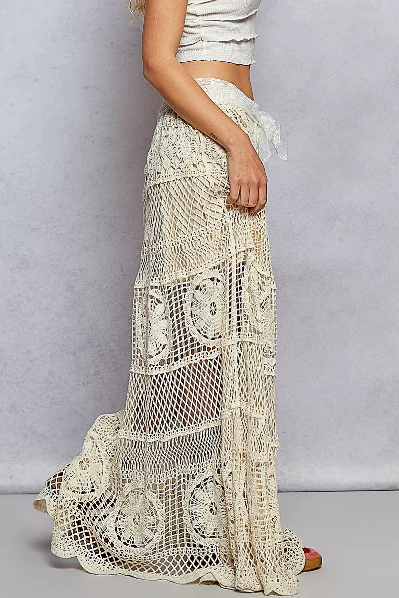 Aurora Bohemian Crochet Floral Flared Skirt