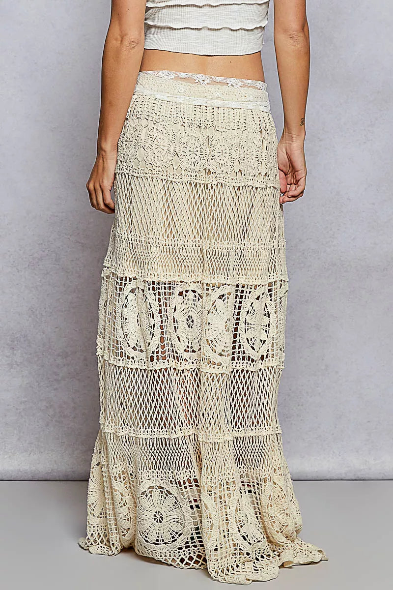 Aurora Bohemian Crochet Floral Flared Skirt