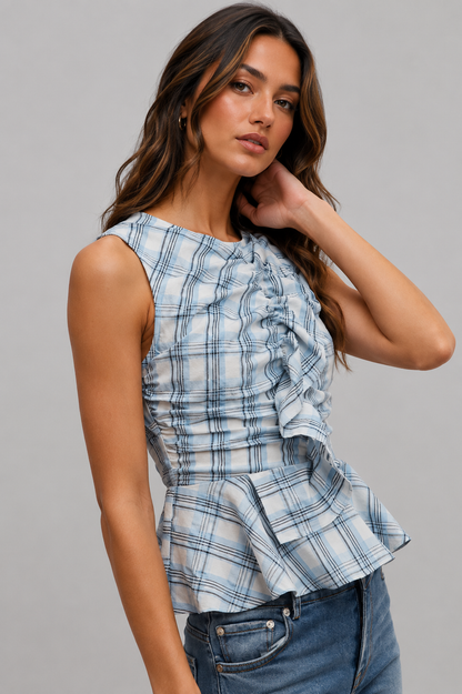 Aurora Plaid Ruffle Peplum Top