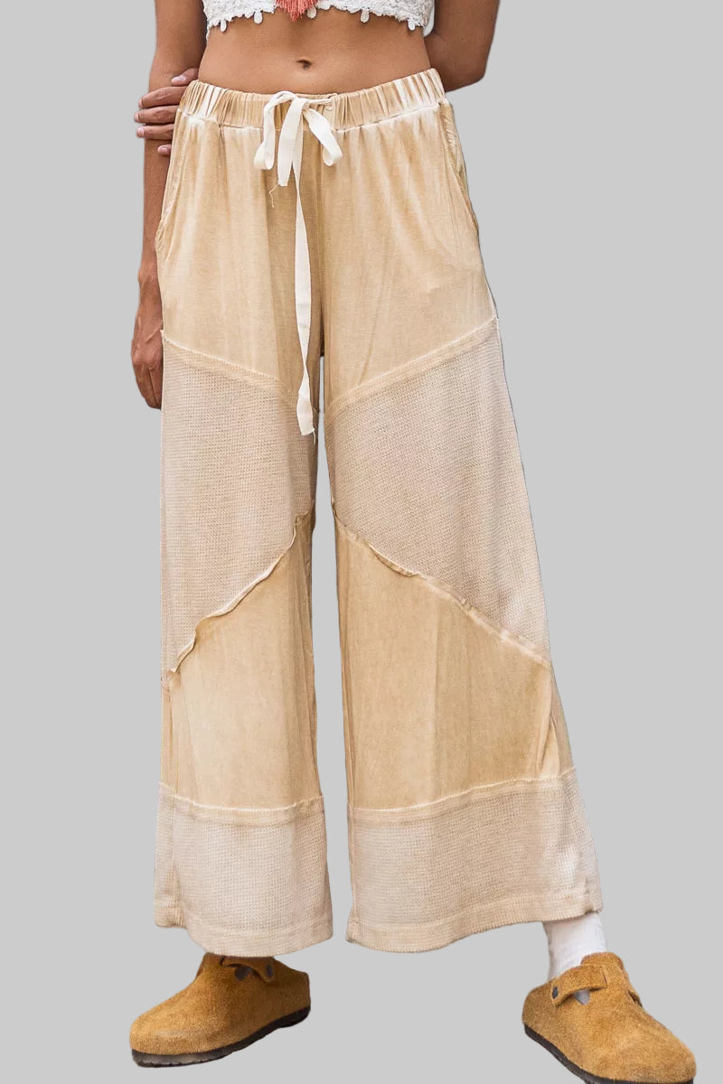 Ava Boho Cozy Wide Leg Pants with Drawstring - Corn Tan