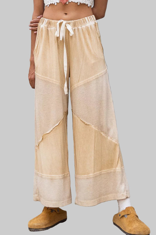 Ava Boho Cozy Wide Leg Pants with Drawstring - Corn Tan