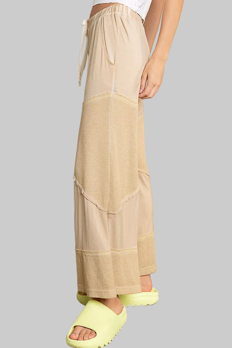 Ava Boho Cozy Wide Leg Pants with Drawstring - Corn Tan