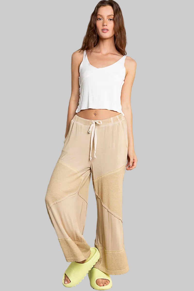 Ava Boho Cozy Wide Leg Pants with Drawstring - Corn Tan