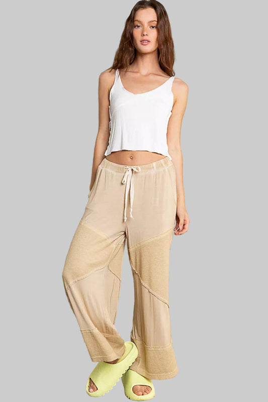 Ava Boho Cozy Wide Leg Pants with Drawstring - Corn Tan