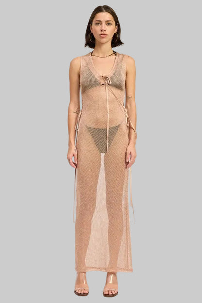 Blakely Metallic Knit Sheer Maxi Coverup Dress
