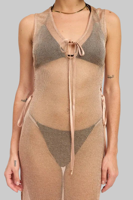 Blakely Metallic Knit Sheer Maxi Coverup Dress