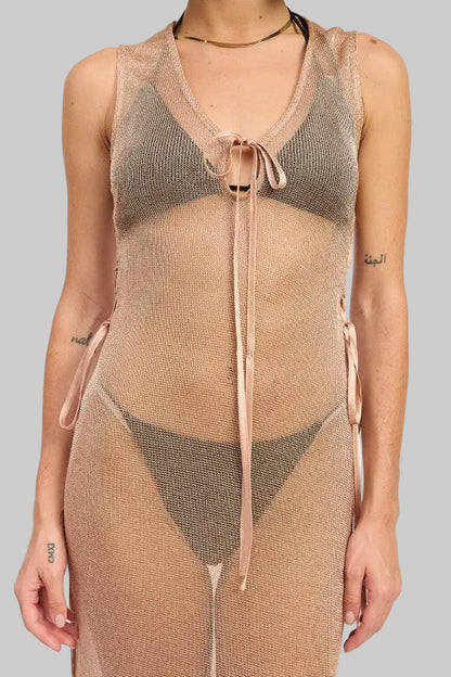 Blakely Metallic Knit Sheer Maxi Coverup Dress