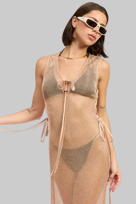 Blakely Metallic Knit Sheer Maxi Coverup Dress