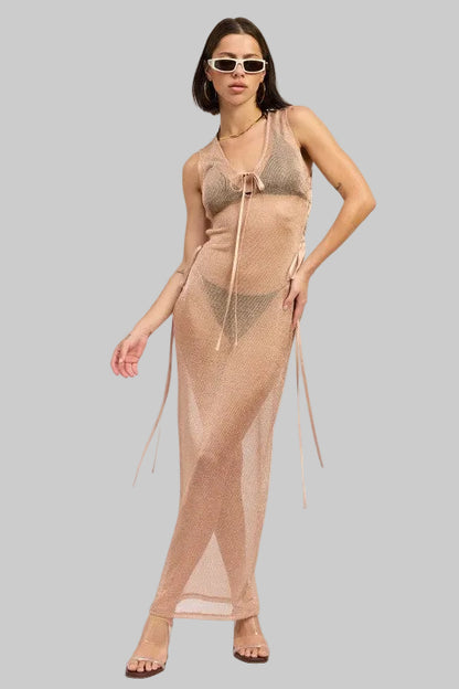 Blakely Metallic Knit Sheer Maxi Coverup Dress