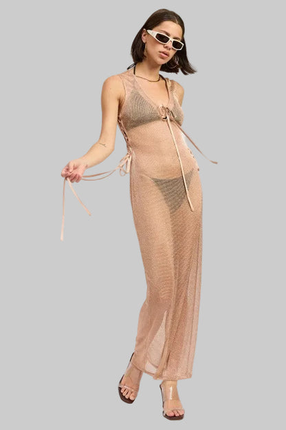 Blakely Metallic Knit Sheer Maxi Coverup Dress