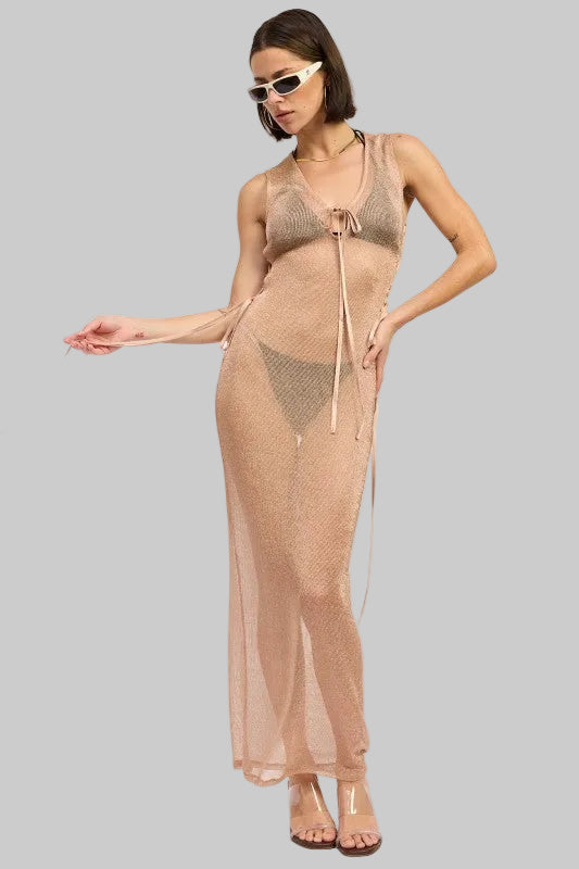 Blakely Metallic Knit Sheer Maxi Coverup Dress