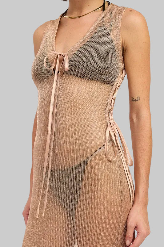 Blakely Metallic Knit Sheer Maxi Coverup Dress