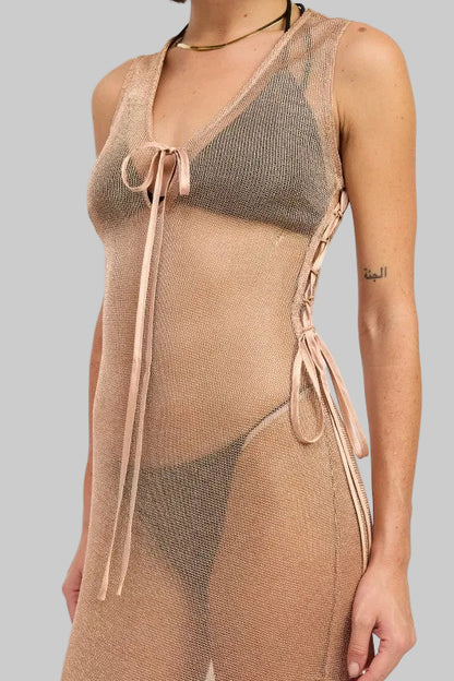 Blakely Metallic Knit Sheer Maxi Coverup Dress