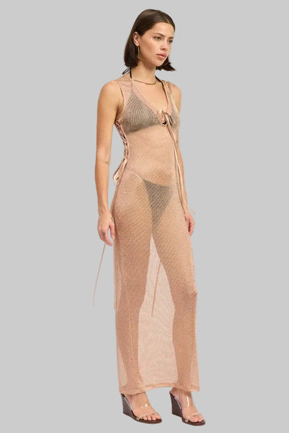 Blakely Metallic Knit Sheer Maxi Coverup Dress
