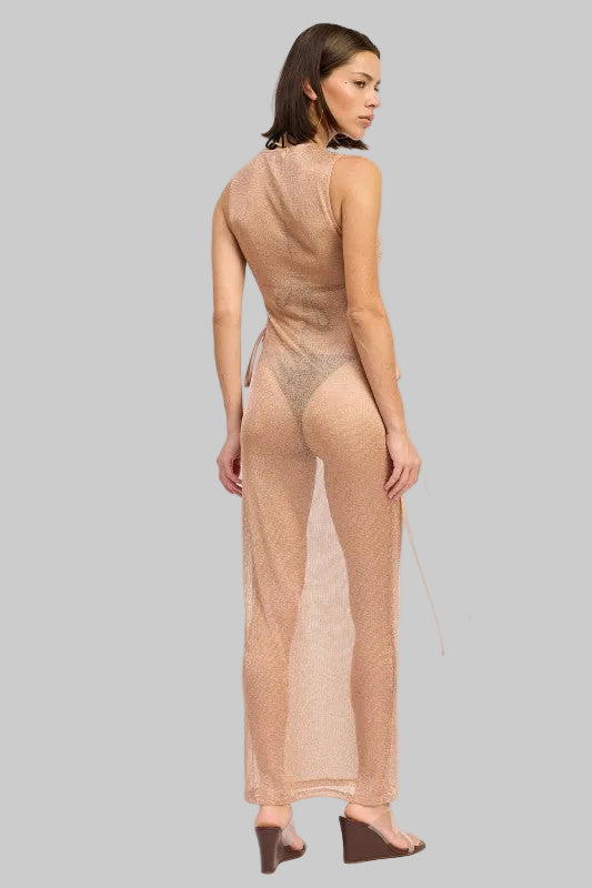 Blakely Metallic Knit Sheer Maxi Coverup Dress