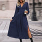 Bohemian Empire Waist Navy Slit Long Sleeve Dress