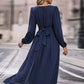 Bohemian Empire Waist Navy Slit Long Sleeve Dress