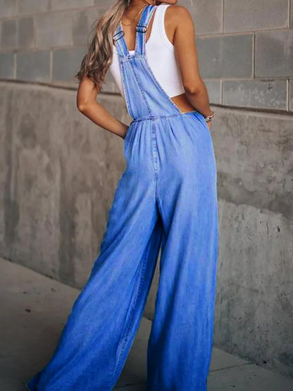 Bohemian Loose Extreme Wide Leg Denim Overalls- Final Sale