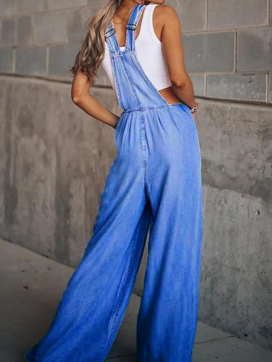 Bohemian Loose Extreme Wide Leg Denim Overalls- Final Sale