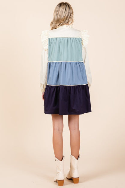 Bohemian Babydoll Tiered Color Block Mini Dress