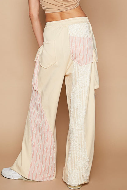 Bohemian Crochet Contrast Drawstring Wide Leg Pants