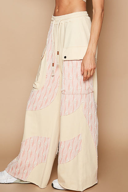 Bohemian Crochet Contrast Drawstring Wide Leg Pants
