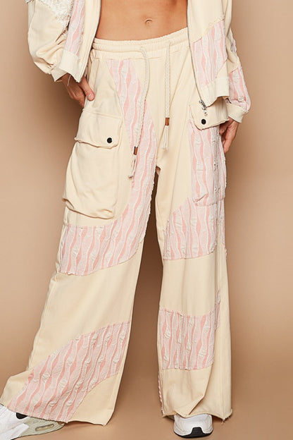 Bohemian Crochet Contrast Drawstring Wide Leg Pants