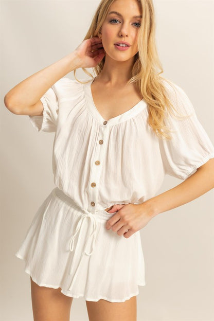 Bohemian Drawstring Hem Short Sleeve Top and Skort Set