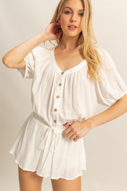 Bohemian Drawstring Hem Short Sleeve Top and Skort Set