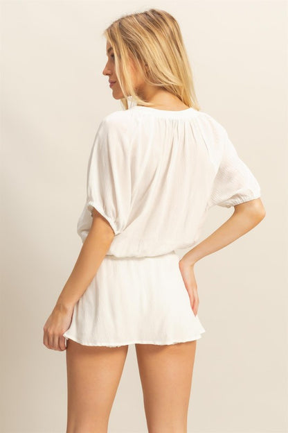 Bohemian Drawstring Hem Short Sleeve Top and Skort Set