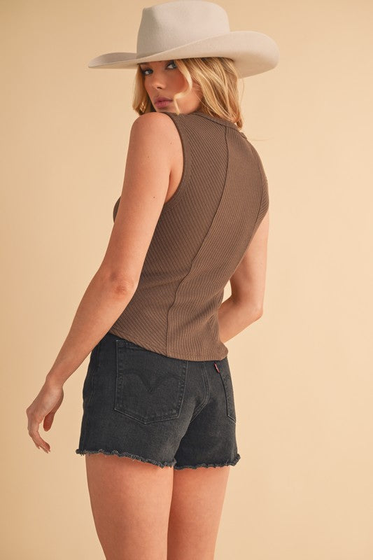 Bohemian Exposed Seam Ribbed Wide Strap Tank 4