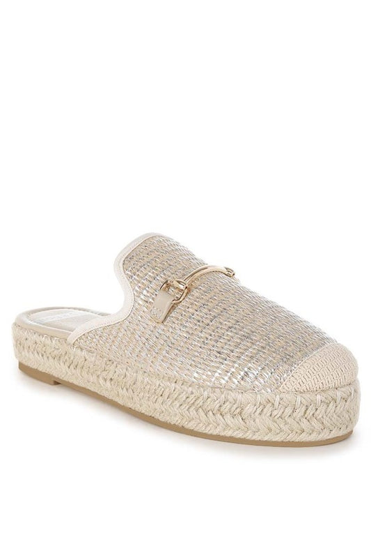 Bohemian Marama Horsebit Embellished Raffia Mules