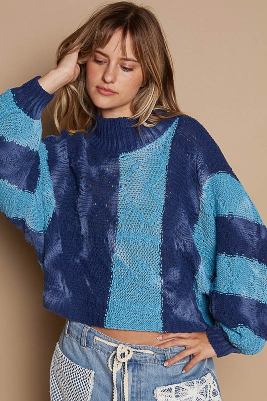 Bohemian Mock Neck Color Block Sweater