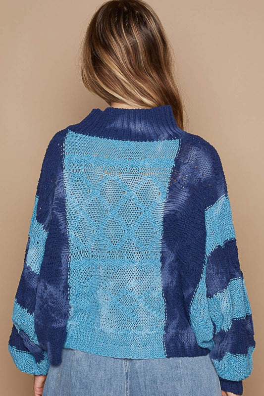 Bohemian Mock Neck Color Block Sweater