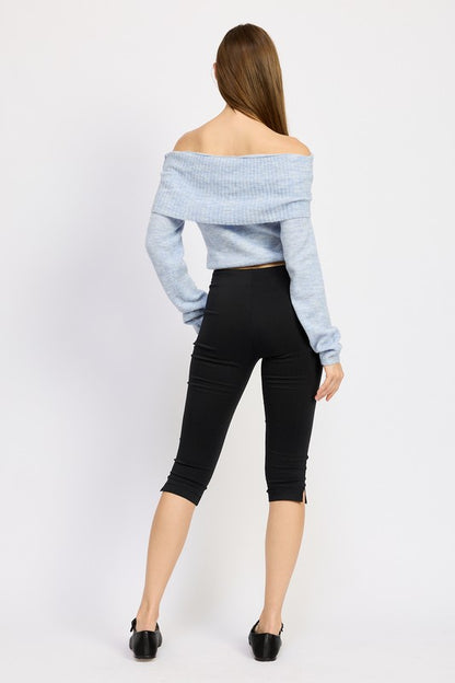 Bohemian Off Shoulder Fold Over Sweater Top