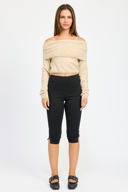 Bohemian Off Shoulder Fold Over Sweater Top