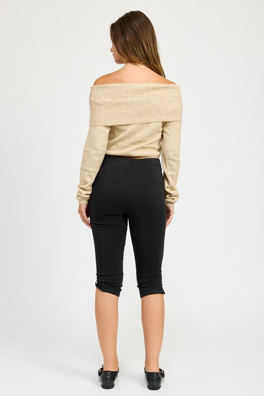Bohemian Off Shoulder Fold Over Sweater Top