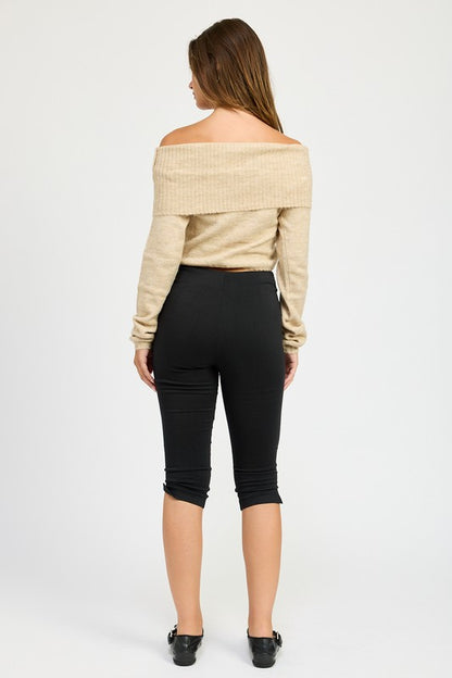 Bohemian Off Shoulder Fold Over Sweater Top