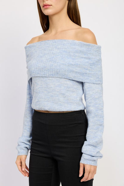 Bohemian Off Shoulder Fold Over Sweater Top