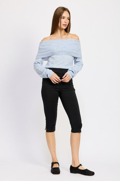 Bohemian Off Shoulder Fold Over Sweater Top