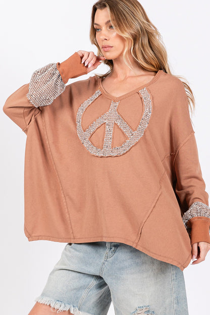 Bohemian Peace Sign Mineral Wash Terry Top