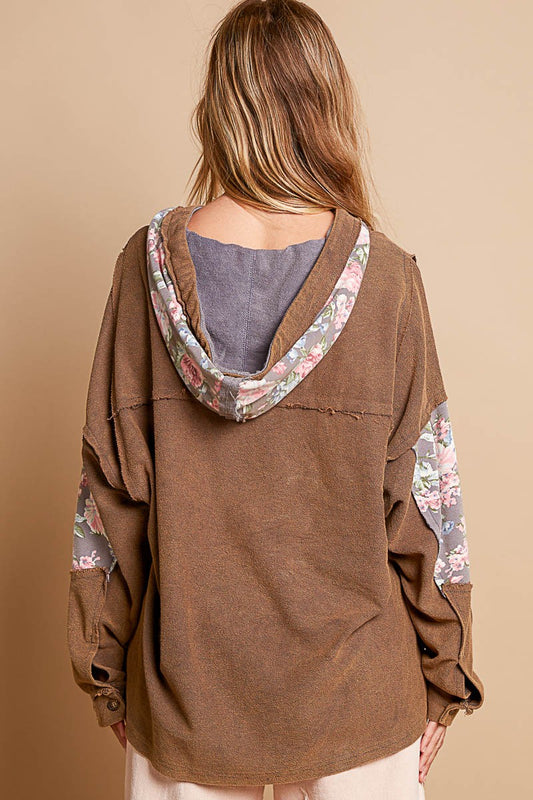 Bohemian Pol Brown Star Patchwork Raw Edge French Terry Hoodie