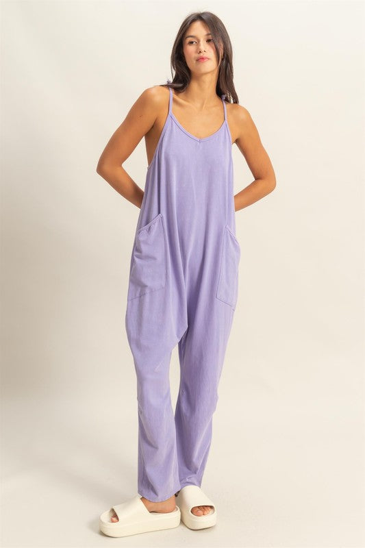 Bohemian Relaxed Fit Mineral Washed Overalls with Pockets