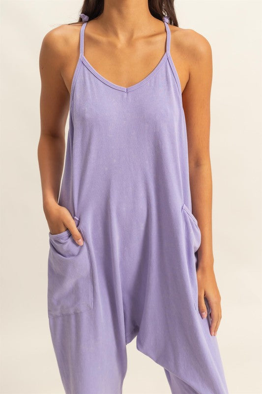 Bohemian Relaxed Fit Mineral Washed Overalls with Pockets