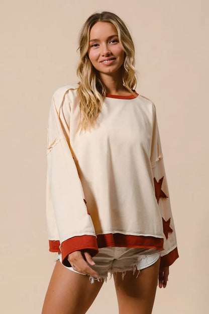 Bohemian Star Terry Top With Patch Detail Sweatshirt