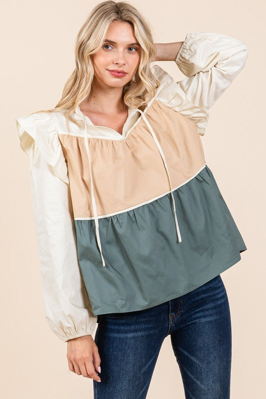 Bohemian Tiered Color Block Blouse