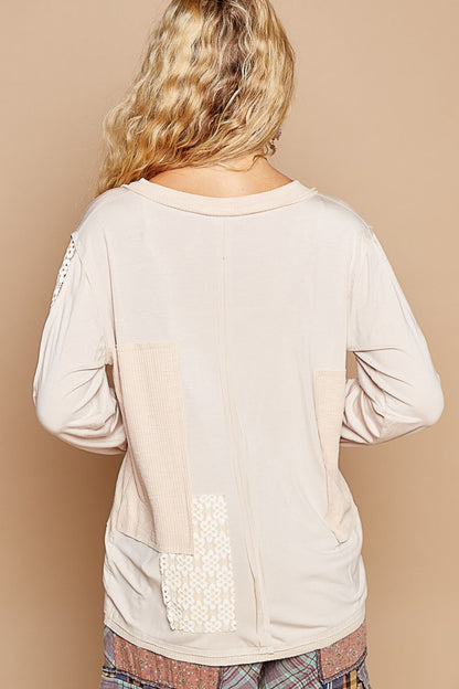 Bohemian V-Neck Long Sleeve Floral Contrast Top