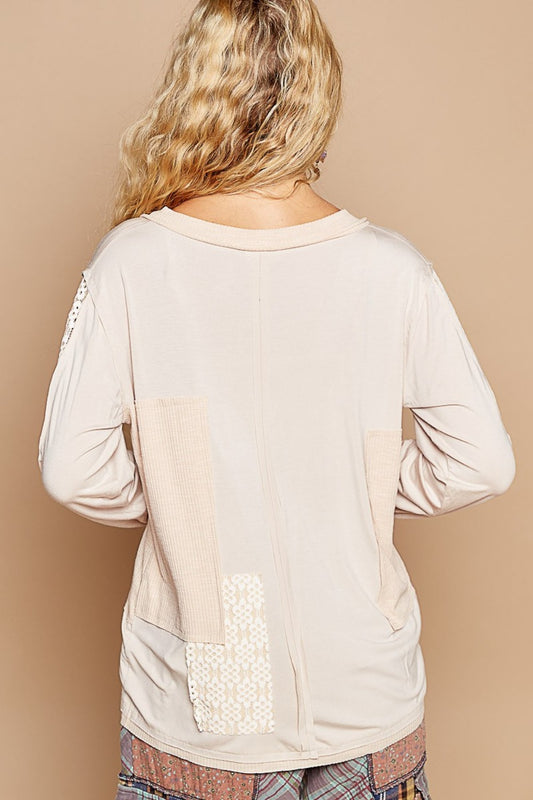 Bohemian V-Neck Long Sleeve Floral Contrast Top