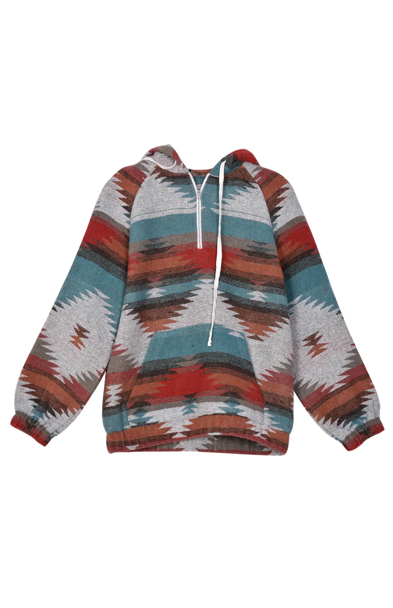 Boho Aztec Western Multi Color Drawstring Pullover Hoodie